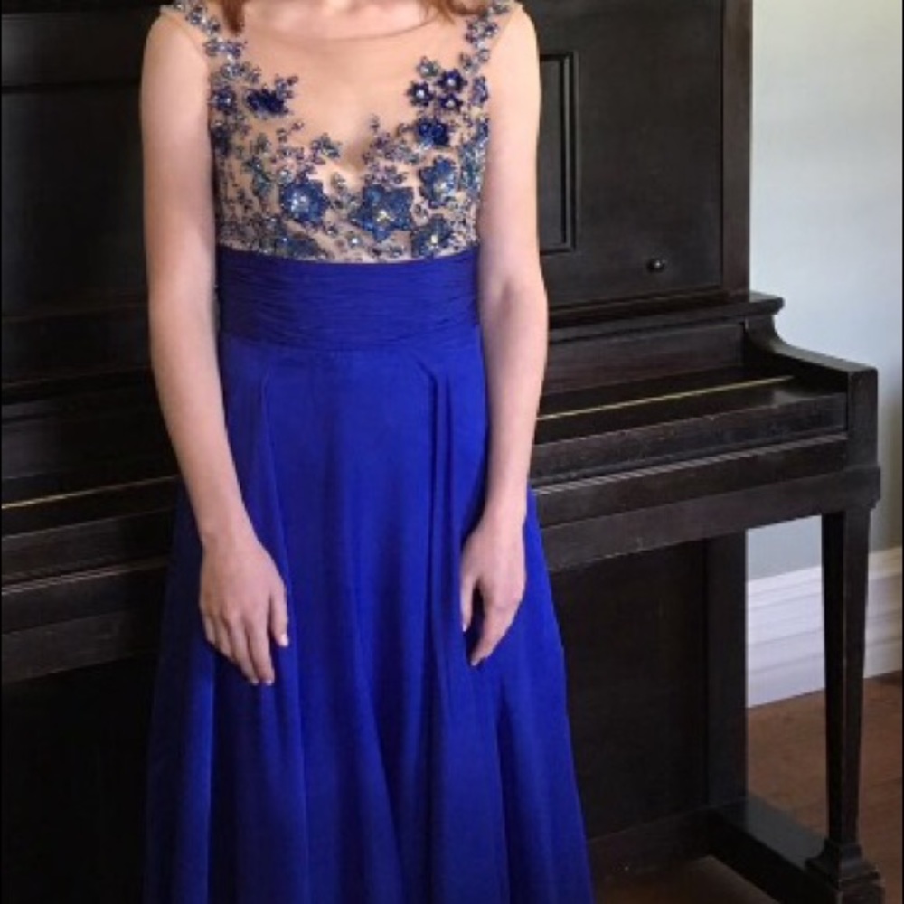 Formal Floor Length Beaded Bodice Chiffon Dress